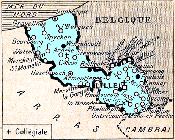 Carte du diocèse de Lille fondé en 1913