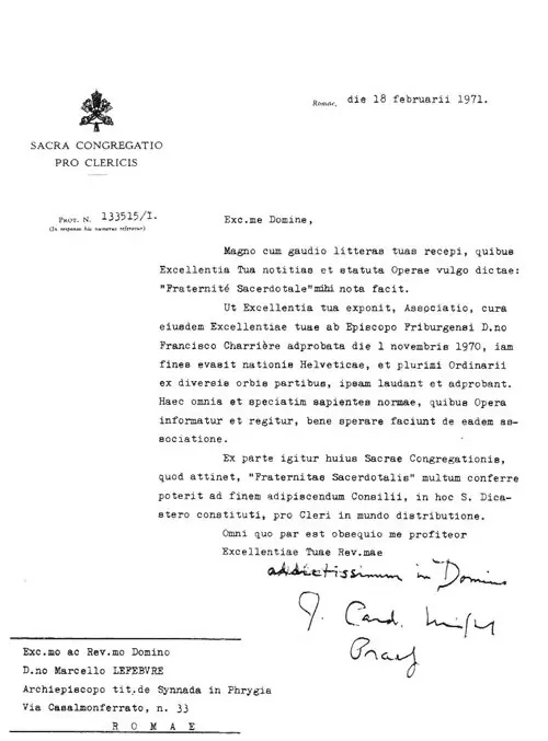 Décret d'érection de la FSSPX